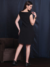 Exude Electric Elegance Black Off-Shoulder Collar A-line Dress
